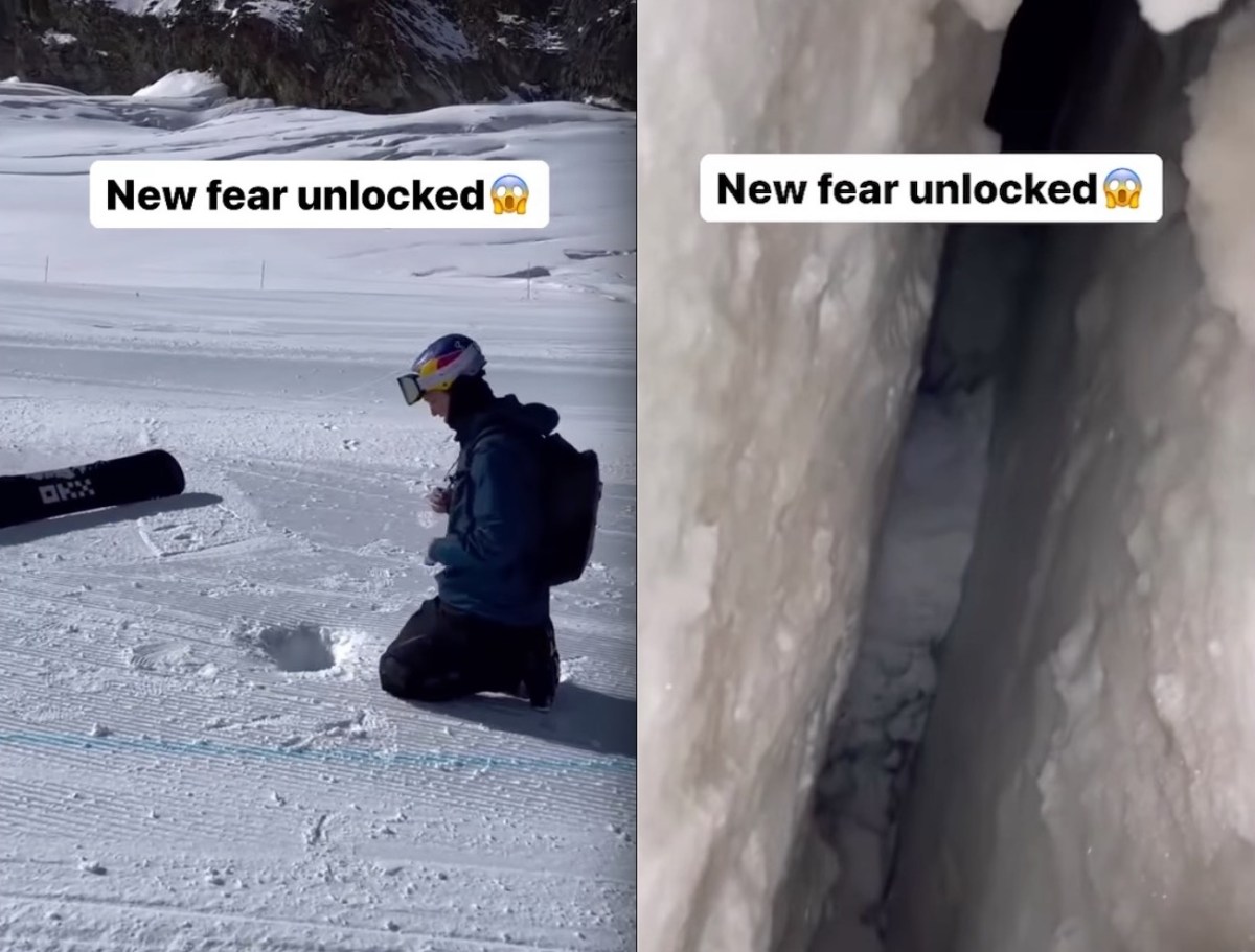 Snowboarder Discovers Crevasse In The Middle of Ski Resort Trail