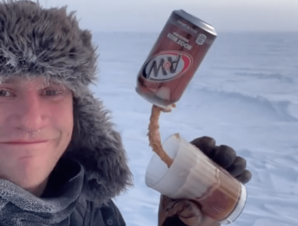 Root Beer Freezes Mid-Pour In Bitterly Cold Antarctic Temperatures